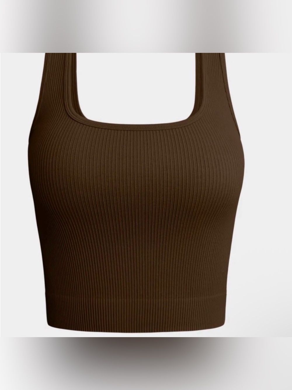 NEW OQQ Square-Neck Ribbed Crop Tank Top - Chocolate Brown